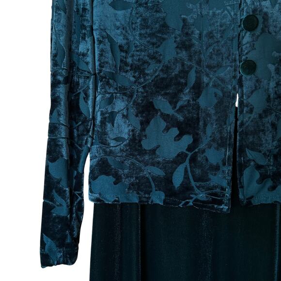 Vintage 90s Burnout Velvet Maxi Dress w/ Jacket Green 10P Holiday Party Y2K Goth - Picture 8 of 12
